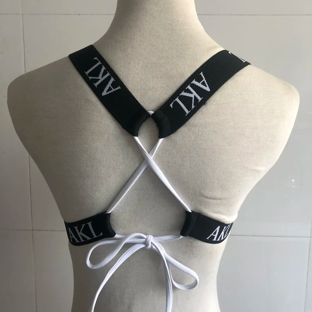 Sexy Letter prints Push up Bandage Black Swimwear Swimming bathing suit