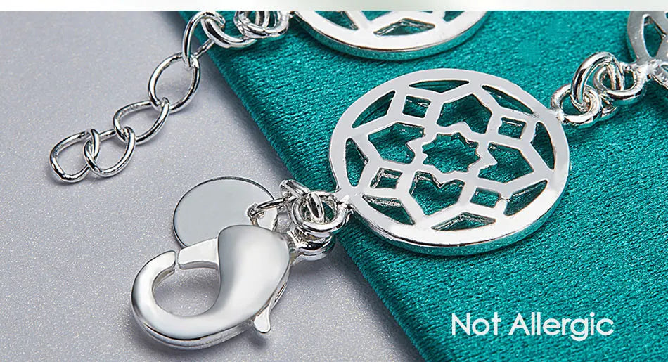 925 Sterling Silver Gold Round Flower Women Wedding Engagement Party Chain Bracelet