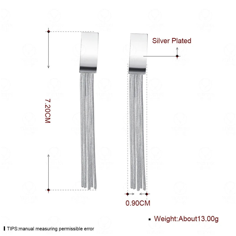 925 Sterling Silver Long Tassel Charm Women Fashion Wedding Engagement Party Earrings