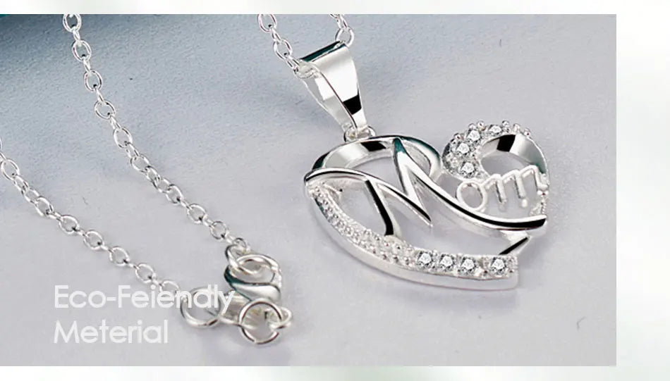 925 Sterling Silver 18-30Inches Chain Zircon Mom Heart Woman Wedding Party Charm Pendant Necklace