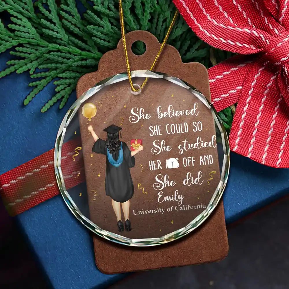 Graduation She Believed She Could - Personalized Circle Glass Ornament