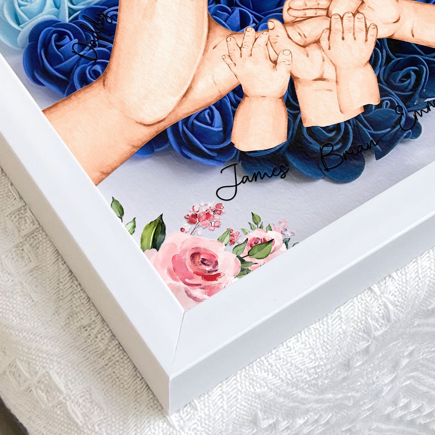 Our Beautiful Family Hands {Names} - Personalized Flower Shadow Box