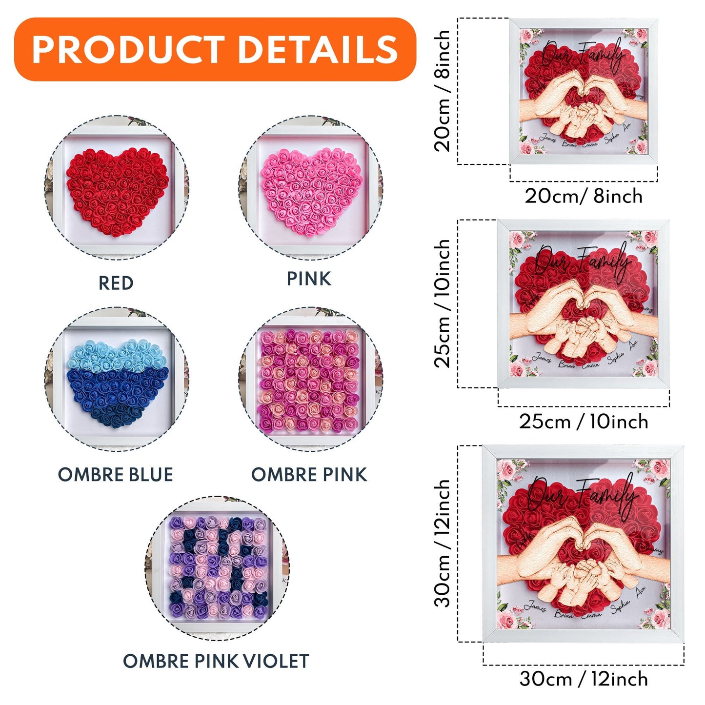 Our Beautiful Family Hands {Names} - Personalized Flower Shadow Box