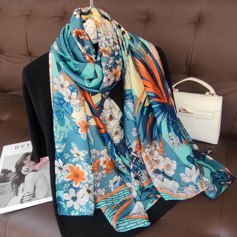 180*90cm Women Designs Silk Satin Bandana Long Shawls Wraps Scarves Pashmina Scarf