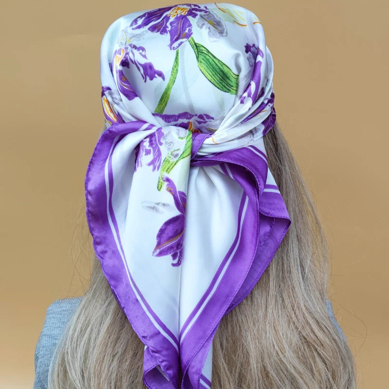 90cm Women Four Seasons Square Silk Satin Bandana Wrap Shawl Scarves Scarfs SRk3
