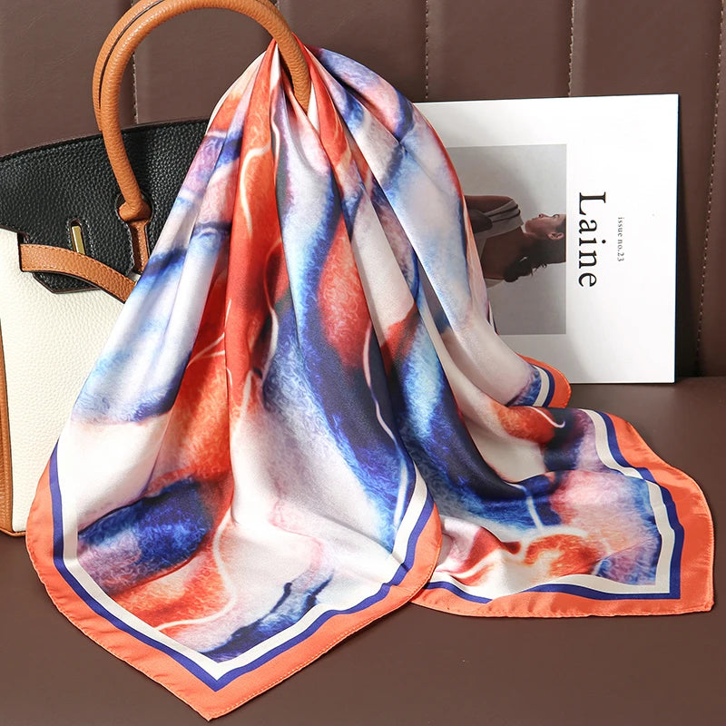 70cm Women Design Square Fashion Printed Satin Silk Scarf Scarves