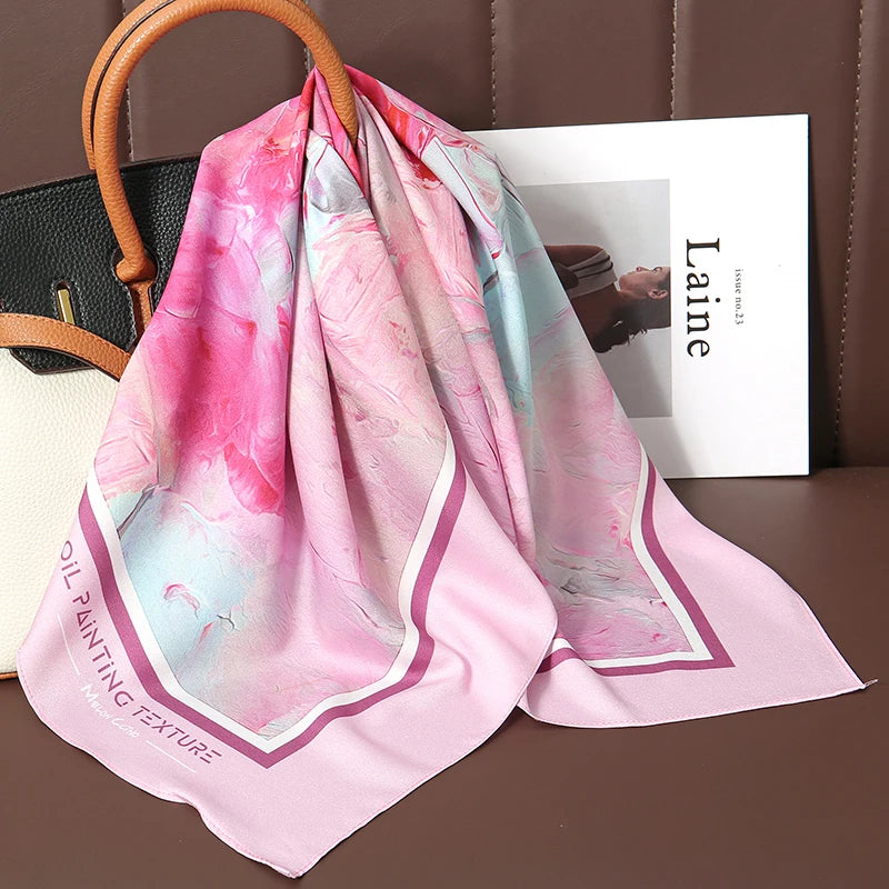 70cm Women Design Square Fashion Printed Satin Silk Scarf Scarves