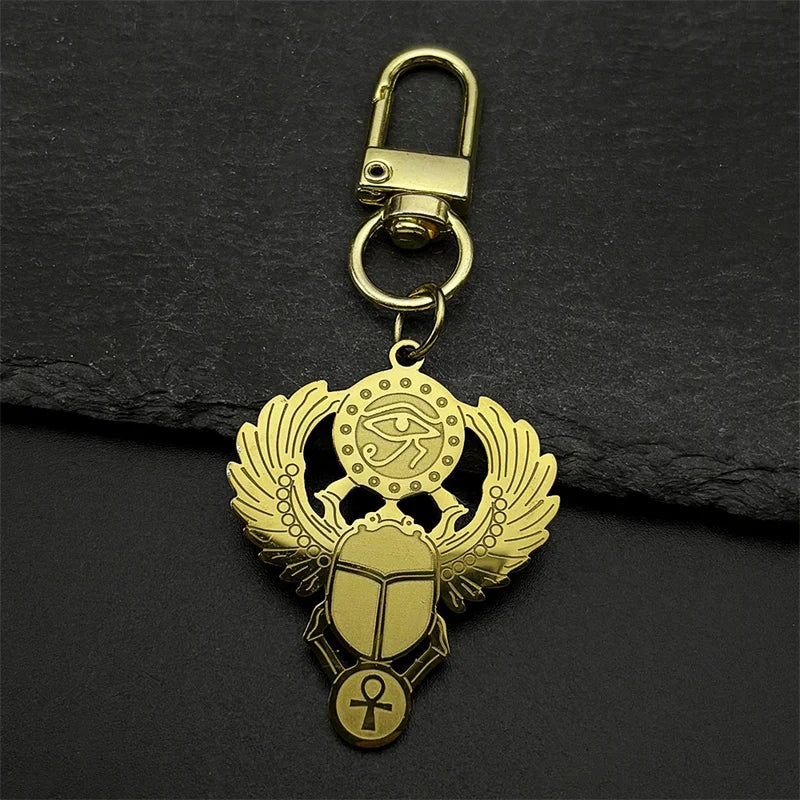 Key Of Life Egyptian Scarab Eye of Ra Horus Symbol Stainless Steel Gold Color Pendant Necklace