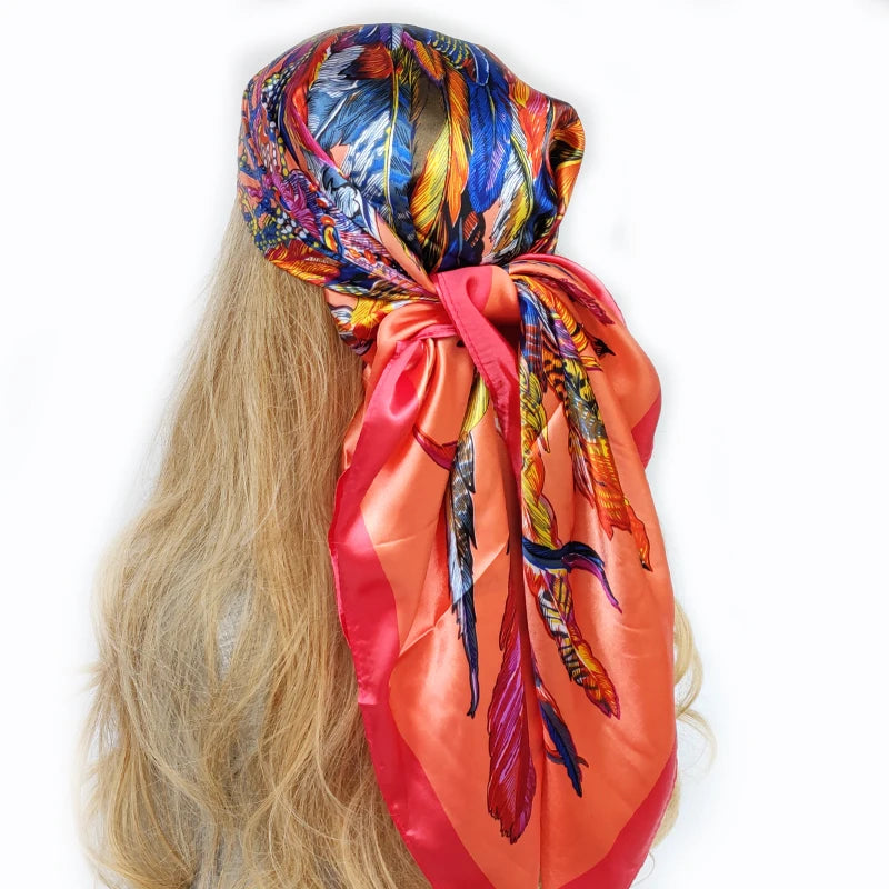 90cm Women Four Seasons Square Silk Satin Bandana Wrap Shawl Scarves Scarfs Spk5