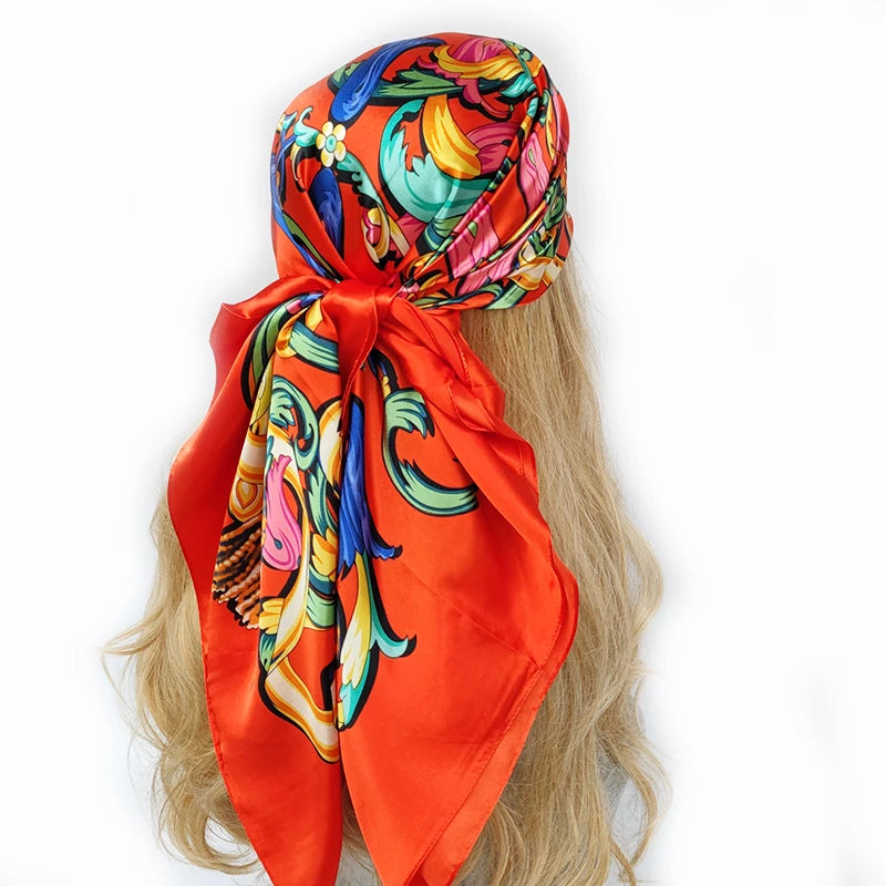 90cm Women Four Seasons Square Silk Satin Bandana Wrap Shawl Scarves Scarfs gfK5