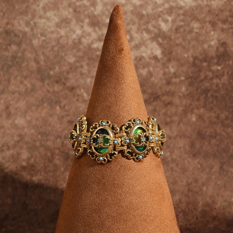 Vintage Hollow Rhinestone Opal Charm 18k Real Gold-Plated Dubai Designer Bracelet