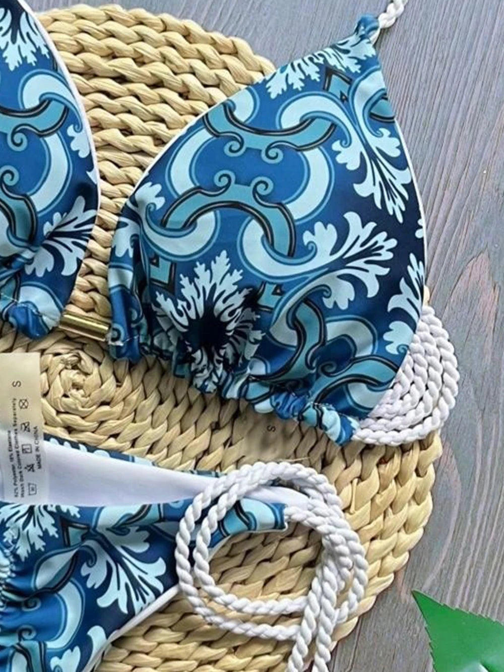 Sexy Print Brazilian Braiding Rope Bandage Bikinis Triangle Swimwear Bathing Suit