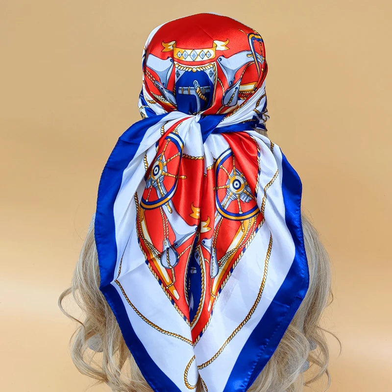 90cm Women Four Seasons Square Silk Satin Bandana Wrap Shawl Scarves Scarfs
