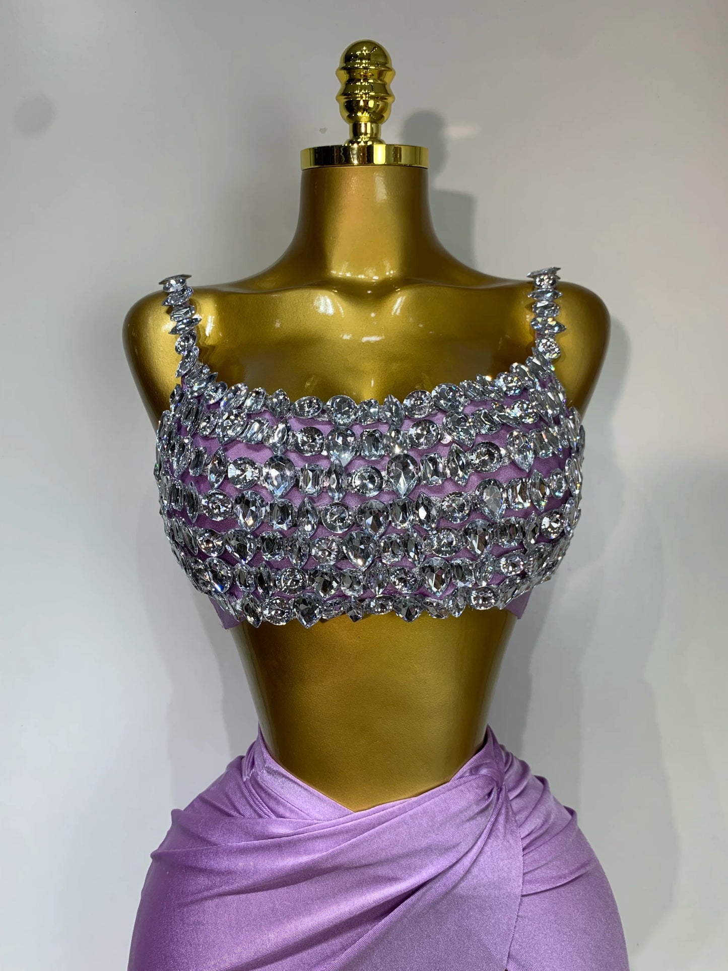 Women Sparkly Rhinestone Crop Tops Long Skirt Two Pieces Birthday Party Dinner Dress