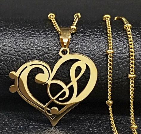 Aesthetic Heart Musical Note Stainless Steel Gold Color Chain Necklace