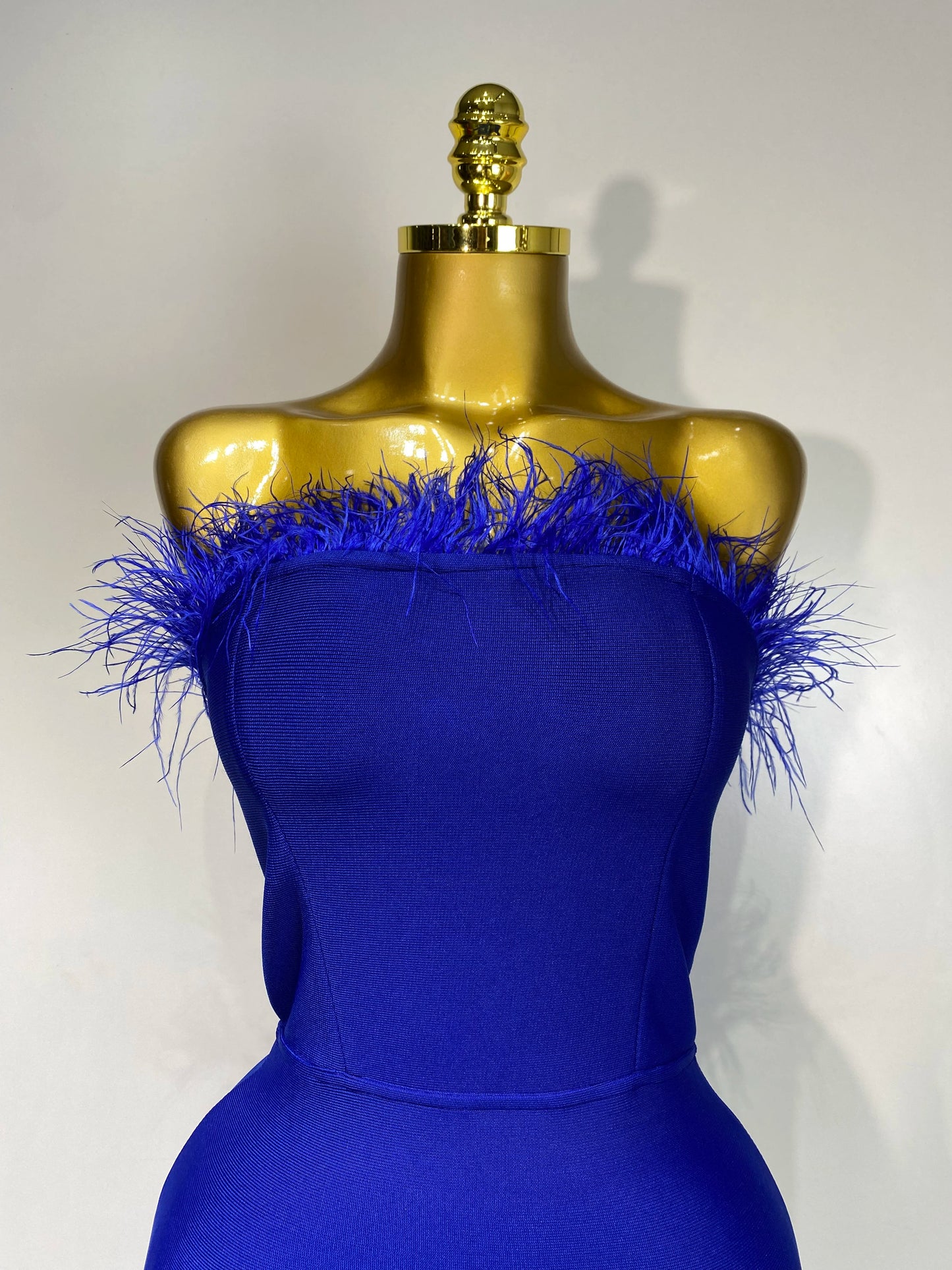 Sexy Backless Yellow Bandage Strapless Celebrity Elegant Feather Birthday Club Party Dress
