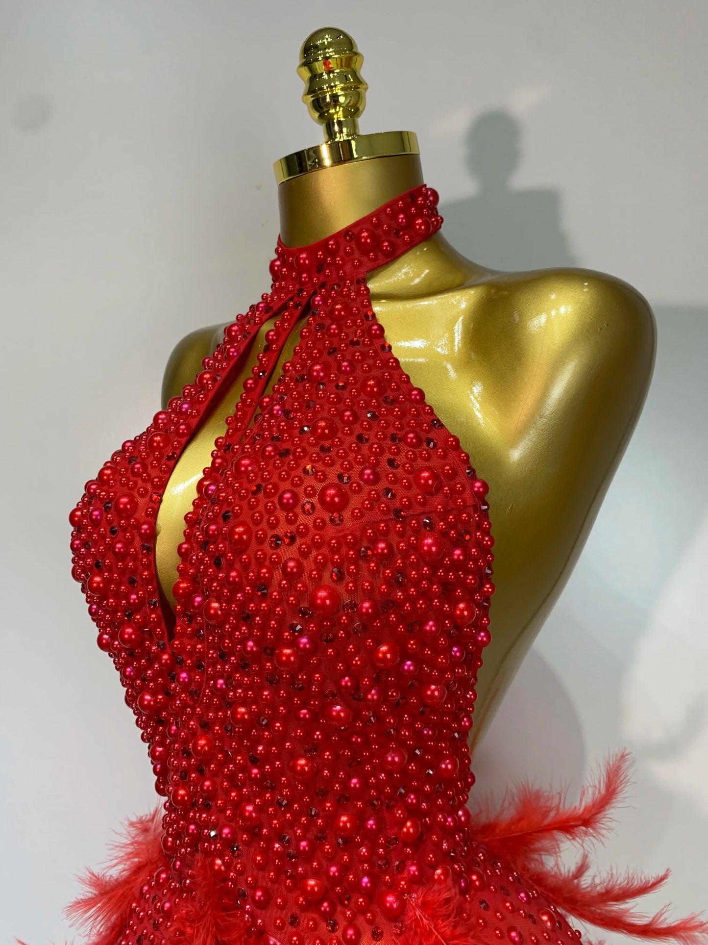 Sexy Halter Backless Feather Pearl Short Party Rhinestone Birthday Evening Dress