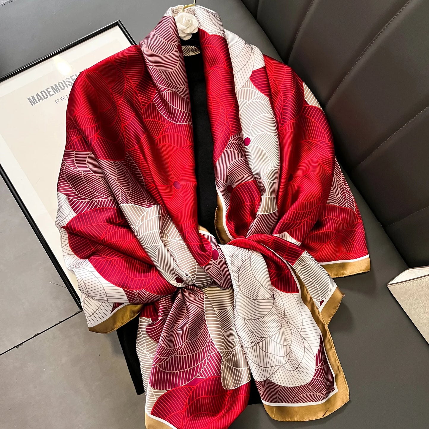 180*90cm Women Designs Silk Satin Bandana Long Shawls Wraps Scarves Pashmina Scarf