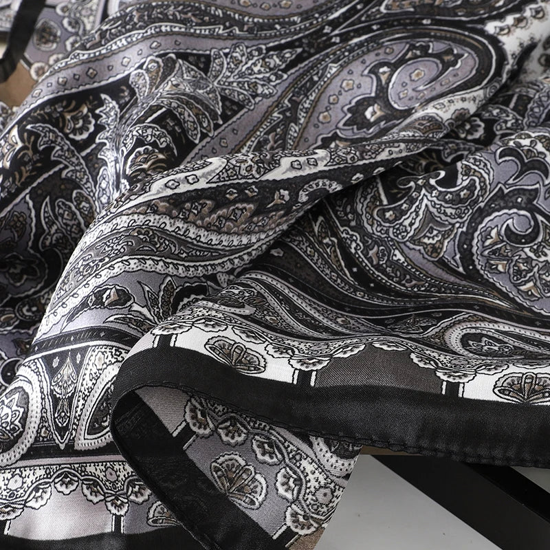 Women Design Square Silk Satin Scarf Flower Prints Bandana Scarves