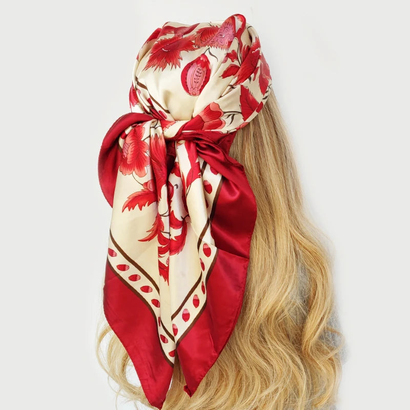 90cm Women Fashion Square Silk Satin Bandana Wrap Shawl Scarves Scarf