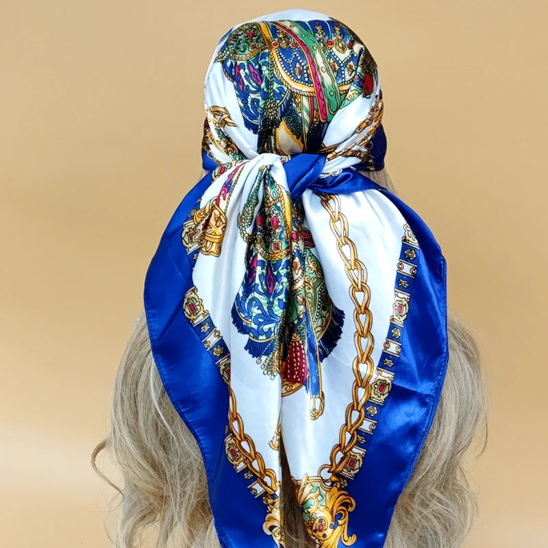 90cm Women Fashion Four Seasons Square Silk Satin Bandana Wrap Shawl Scarves Scarfs