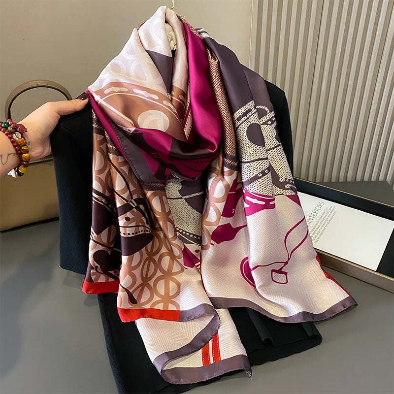 Women Fashion Printed Shawls Wraps Soft Pashmina Bandana Silk Scarves