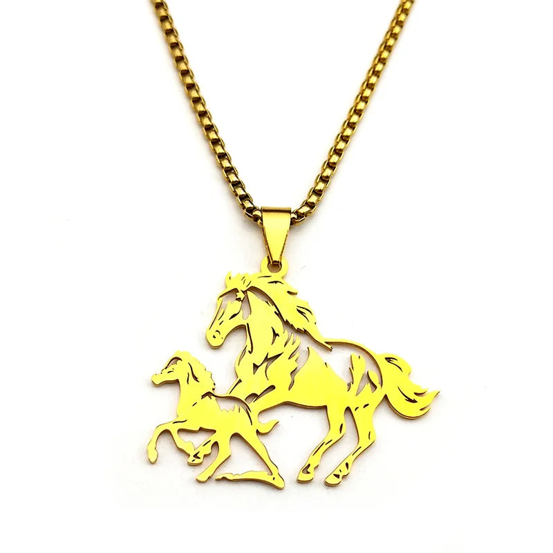 Animal Lover Family Arabian Horse Pony Stainless Steel Silver Color Chain Necklace Pendant