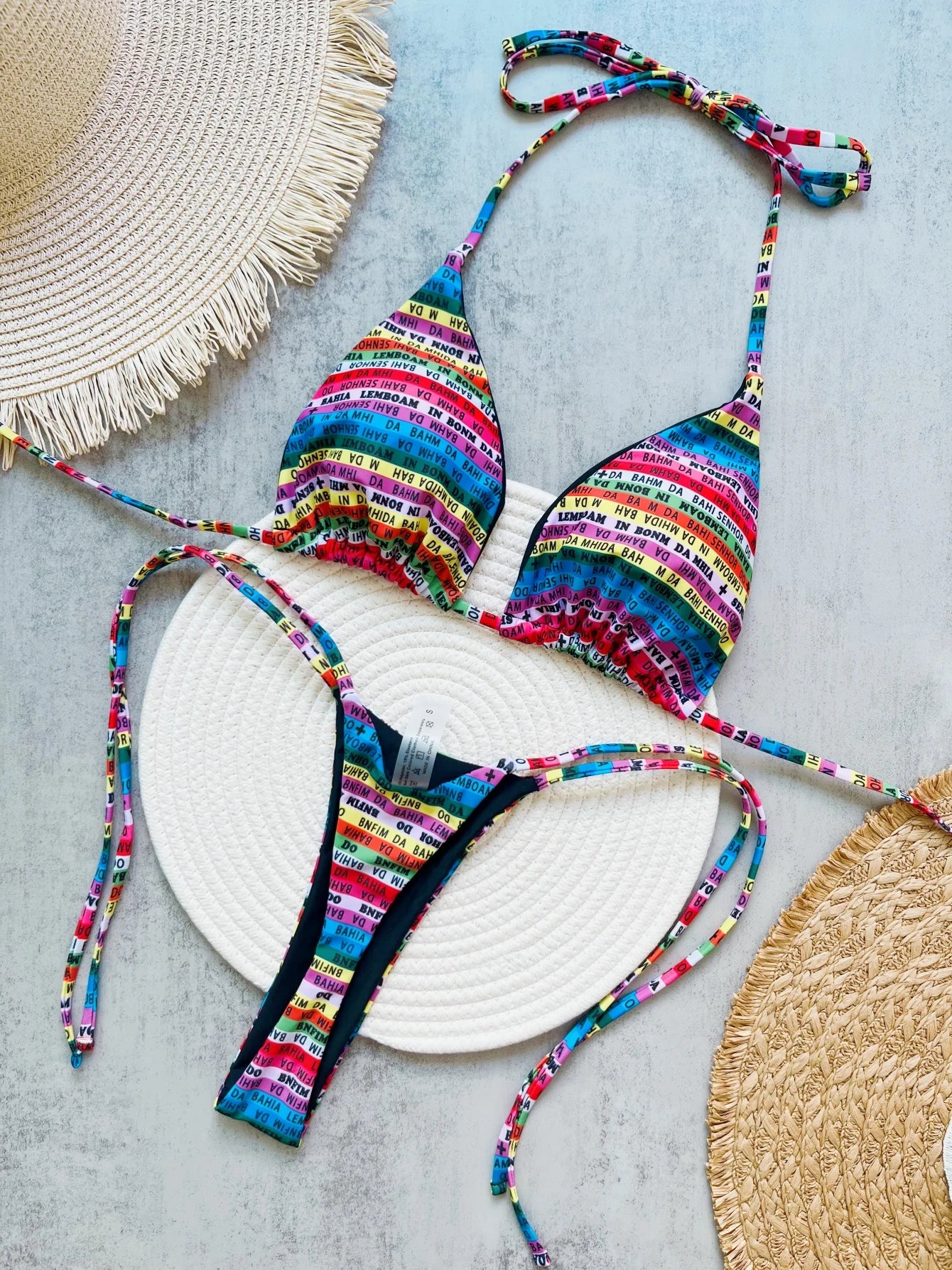 Sexy Printed Letters Colorful Mini Thong Bikini Swimwear Two-pieces Bikini Bathing Suit