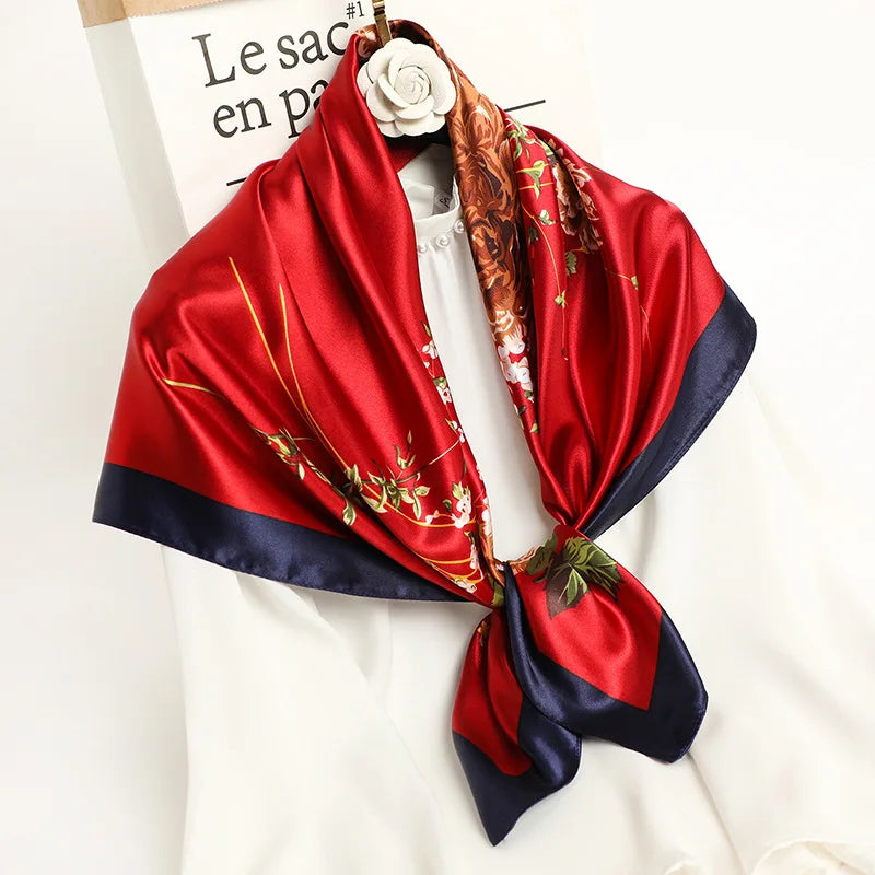 90cm Women Four Seasons Square Silk Satin Bandana Wrap Shawl Scarves Scarfs gpk2