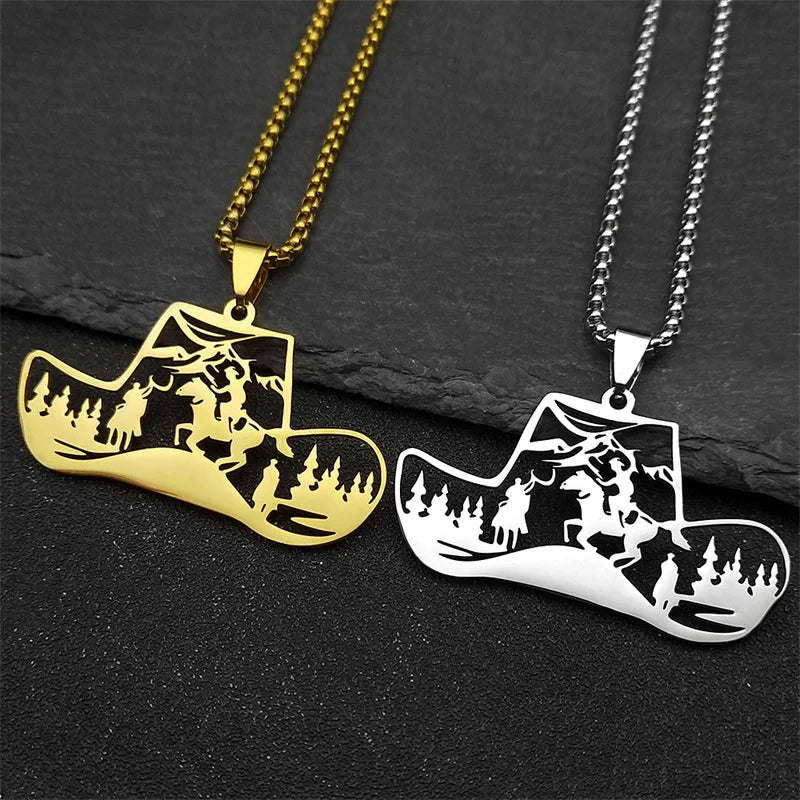 Horse Animal Western Cowboy Hat Tree Women Men Stainless Steel Silver Color Chain Necklace