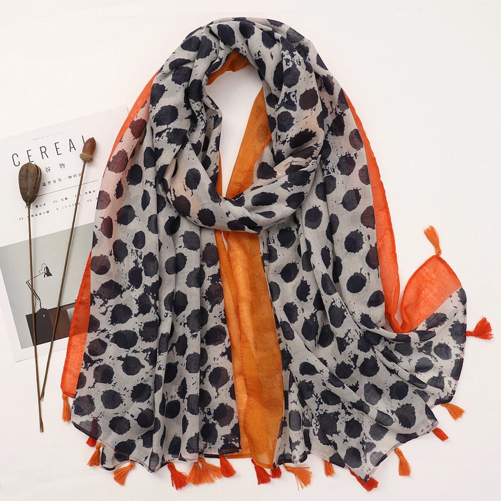 Women Fashion Large Cotton Flower Designs Tassel Prints Scarves Wrap Shawl Scarf