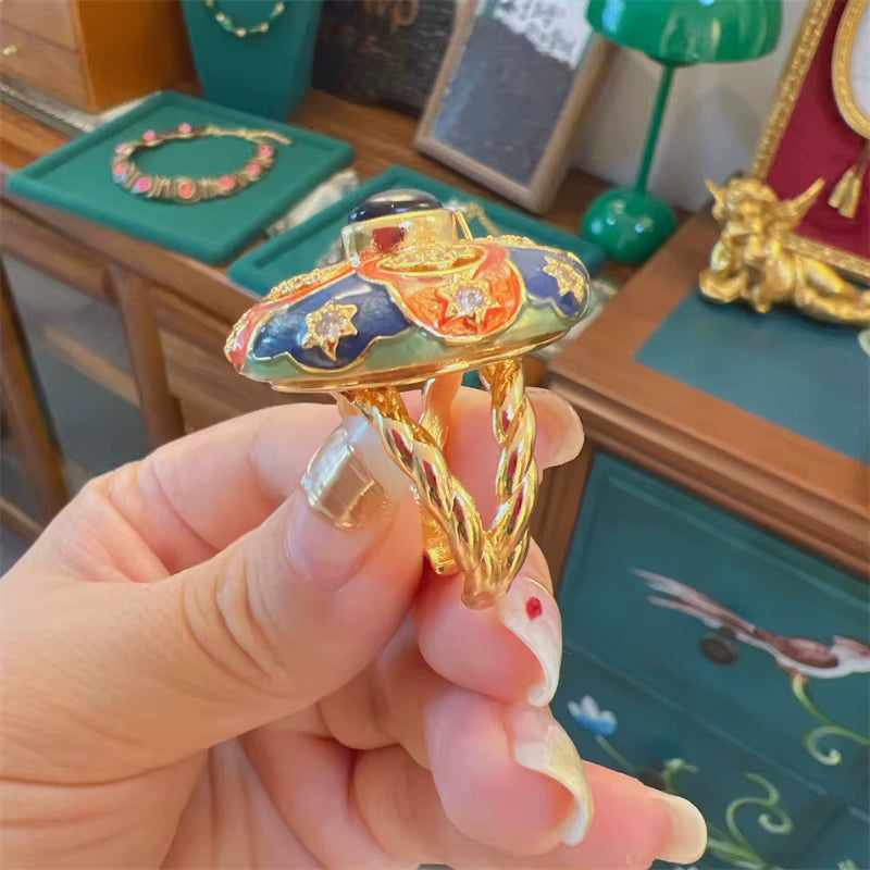 Women Hollowed Out Carvings Oval Enamel Dubai Gold Color Petal Pendant Necklace Earrings Rings