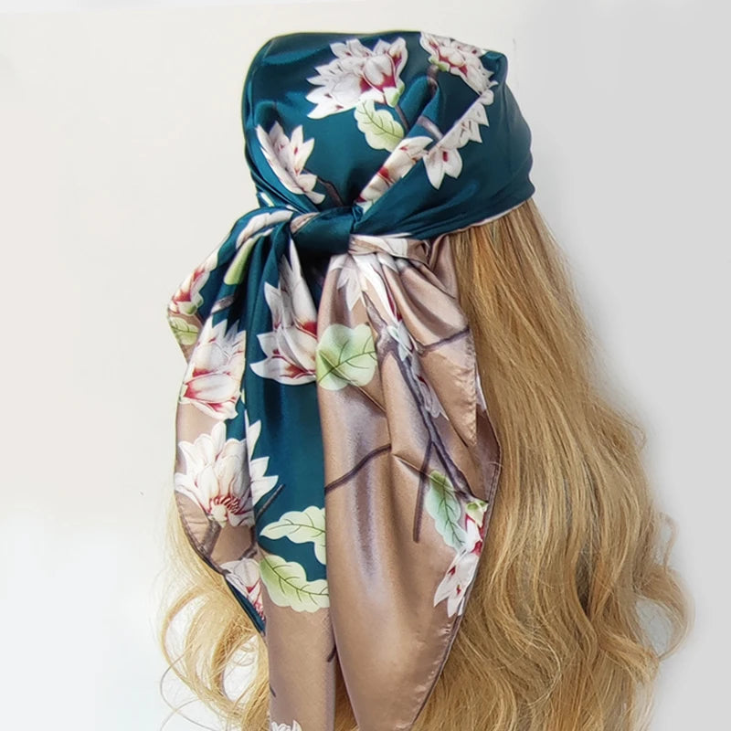 90cm Women Four Seasons Square Silk Satin Bandana Wrap Shawl Scarves Scarfs gf08