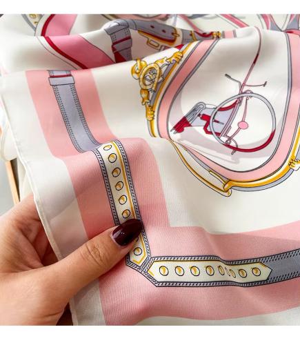 Luxury Silk Feeling Square Scarf Women 2024 Print Satin Neckerchief Spring Hair Band Foulard Bandana Echarpe Tie Shawl Wraps