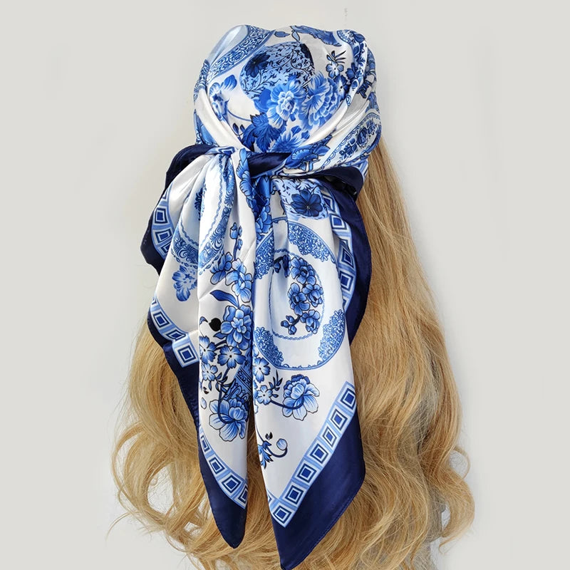 90cm Women Four Seasons Square Silk Satin Bandana Wrap Shawl Scarves Scarfs Spk11
