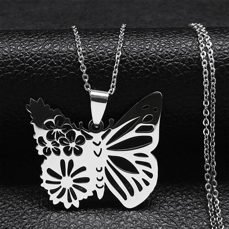 Bird Hummingbird Flower Necklace for Women Men Stainless Steel Gold Color Animal Pendant Necklaces Jewelry collar colibri N4626S