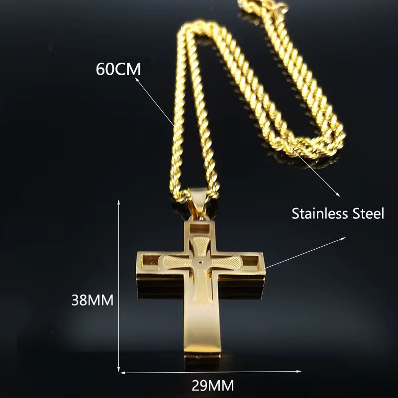 Men Women Gold Color Hip Hop Big Cross Jesus Stainless Steel Necklace