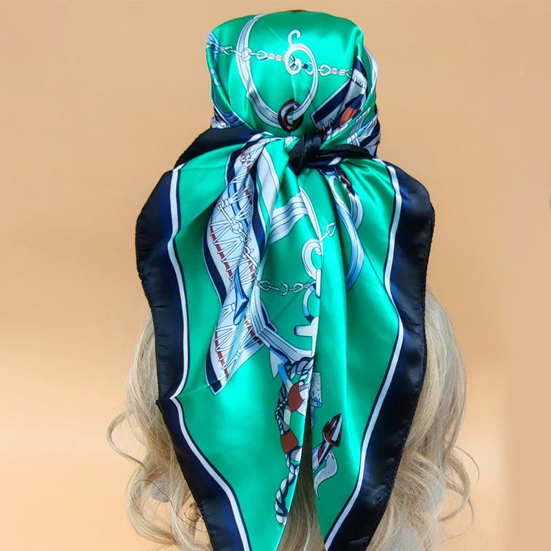 90cm Women Four Seasons Square Silk Satin Bandana Wrap Shawl Scarves Scarfs Spk7