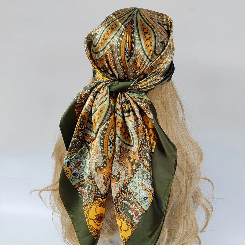 90cm Women Four Seasons Square Silk Satin Bandana Wrap Shawl Scarves Scarfs Spk11