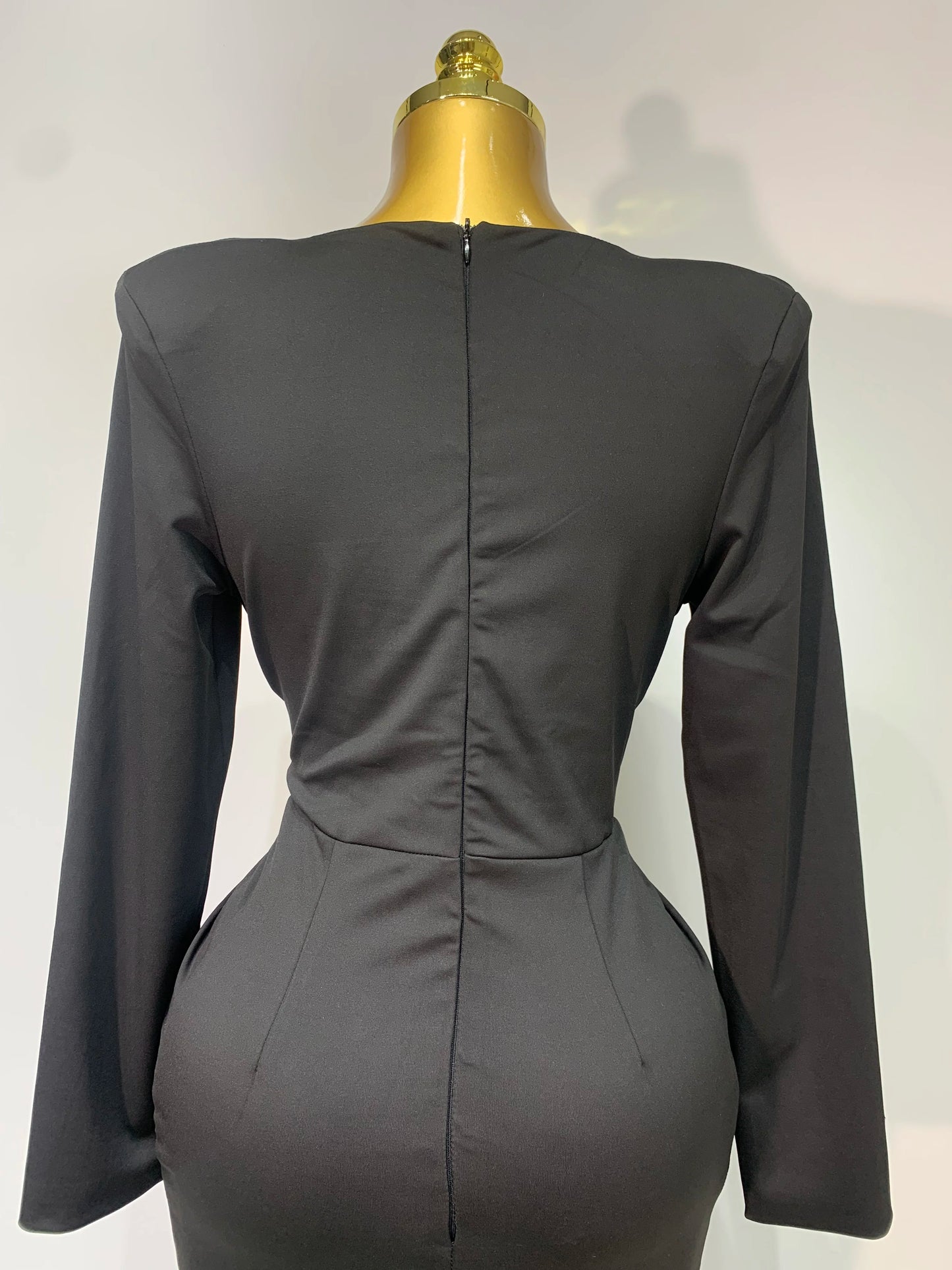 Black Diamond Bodycon Maxi Sexy Deep V Neck Long Sleeves Runway Party Evening Dress