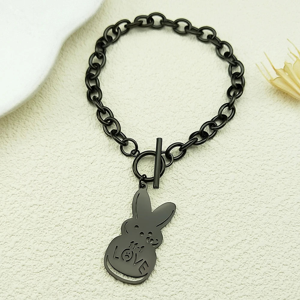 Women Men Kpop Lil Peep Rabbit Sad Stainless Steel Chain Necklace Pendant