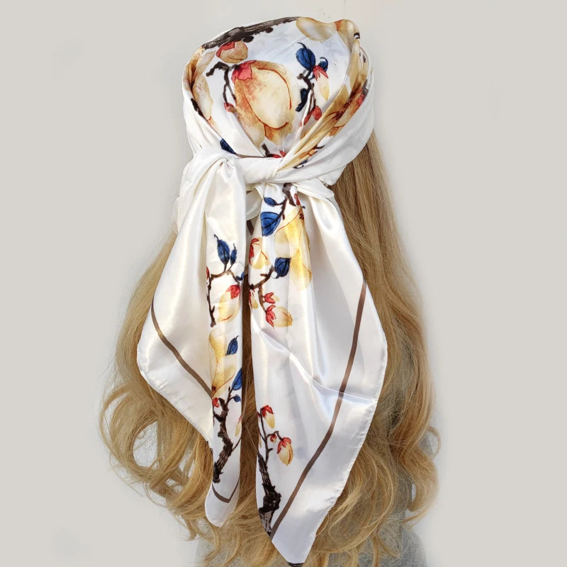 90*90cm Women Luxury Four Seasons Square Silk Satin Bandana Wrap Shawl Scarves Scarfs gk5