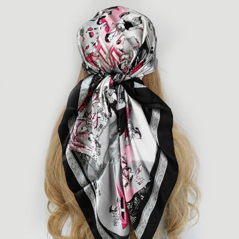 90cm Women Four Seasons Square Silk Satin Bandana Wrap Shawl Scarves Scarfs Spk7
