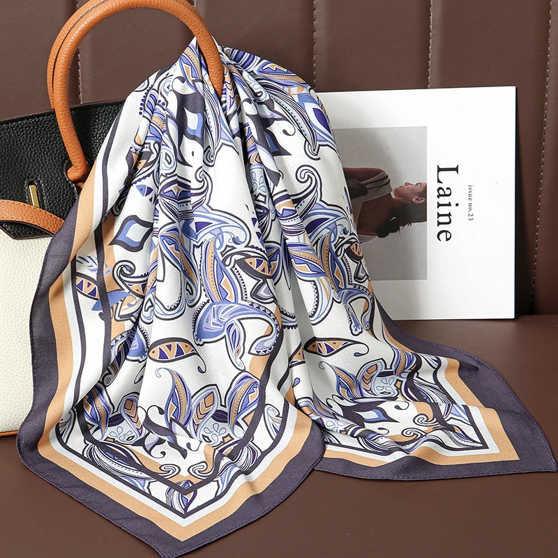 70cm Women Design Square Fashion Printed Satin Silk Scarf Scarves