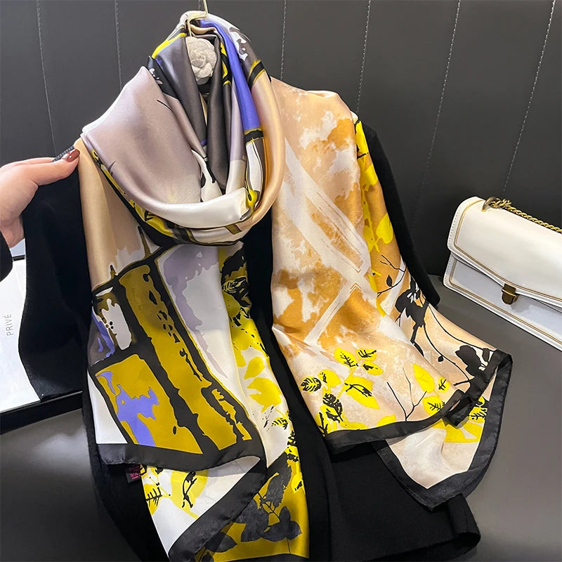 Women Fashion Printed Shawls Wraps Soft Pashmina Bandana Silk Scarves