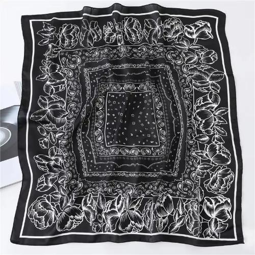 70cm Women Fashion Floral Print Square Silk Scarf Satin Shawl Wrap Scarves