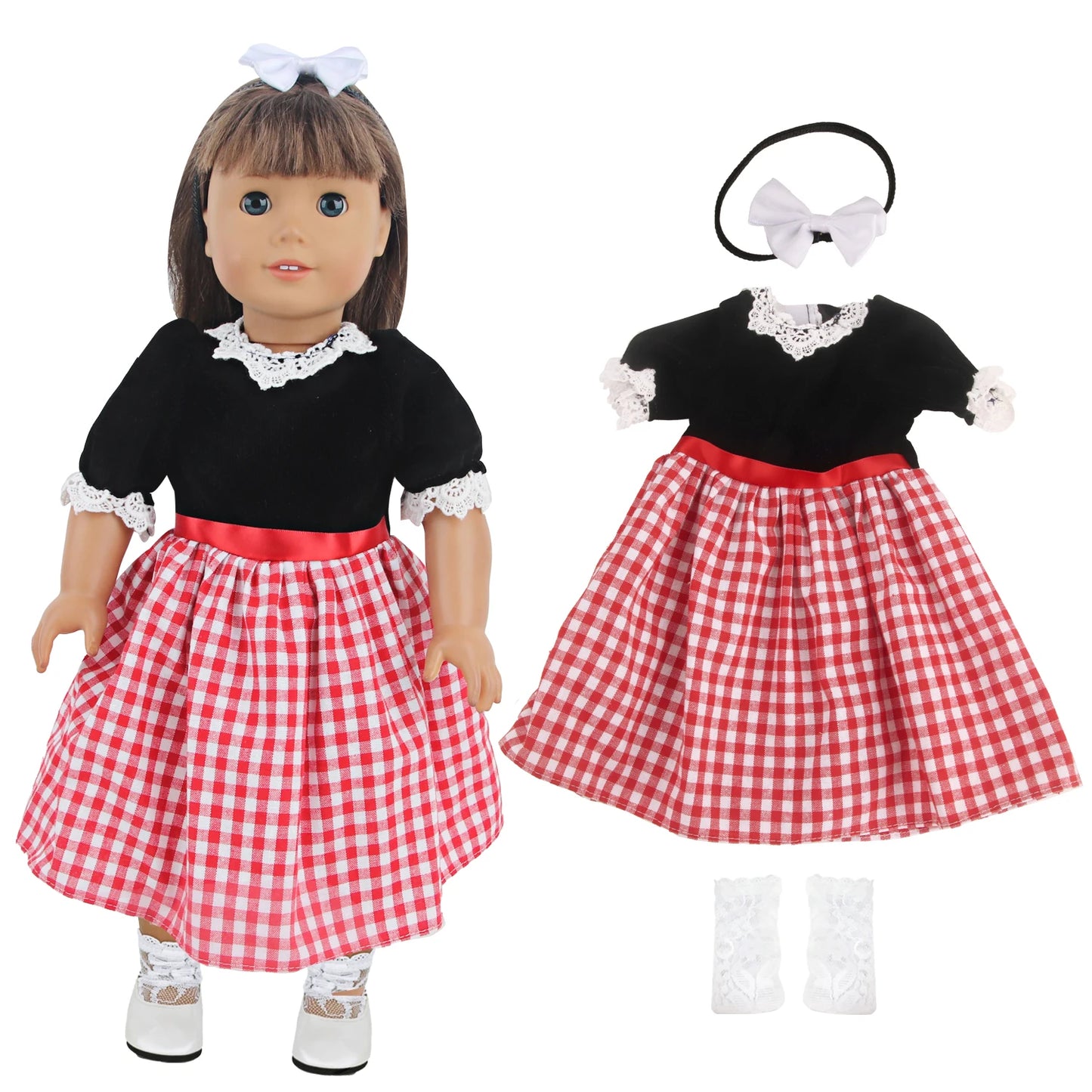 Cute Princess Lace Plaid Skirt American 18-inch Girl Doll Clothes Set 43cm Baby Newborn Toys