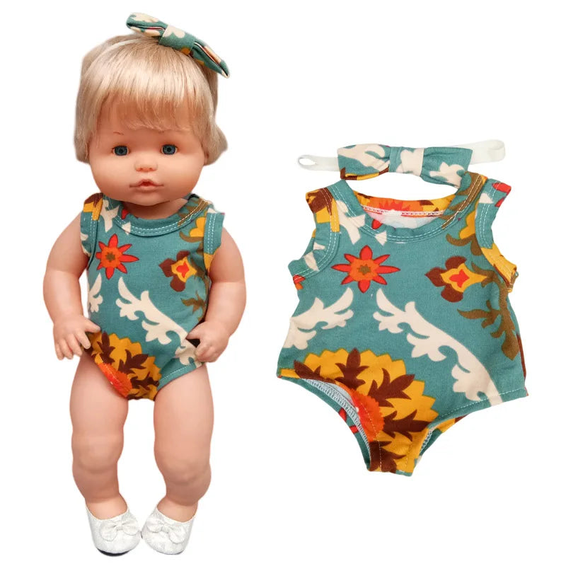 16 Inch Small Doll Clothes T-shirt 38cm Baby Fashion Denim Shorts