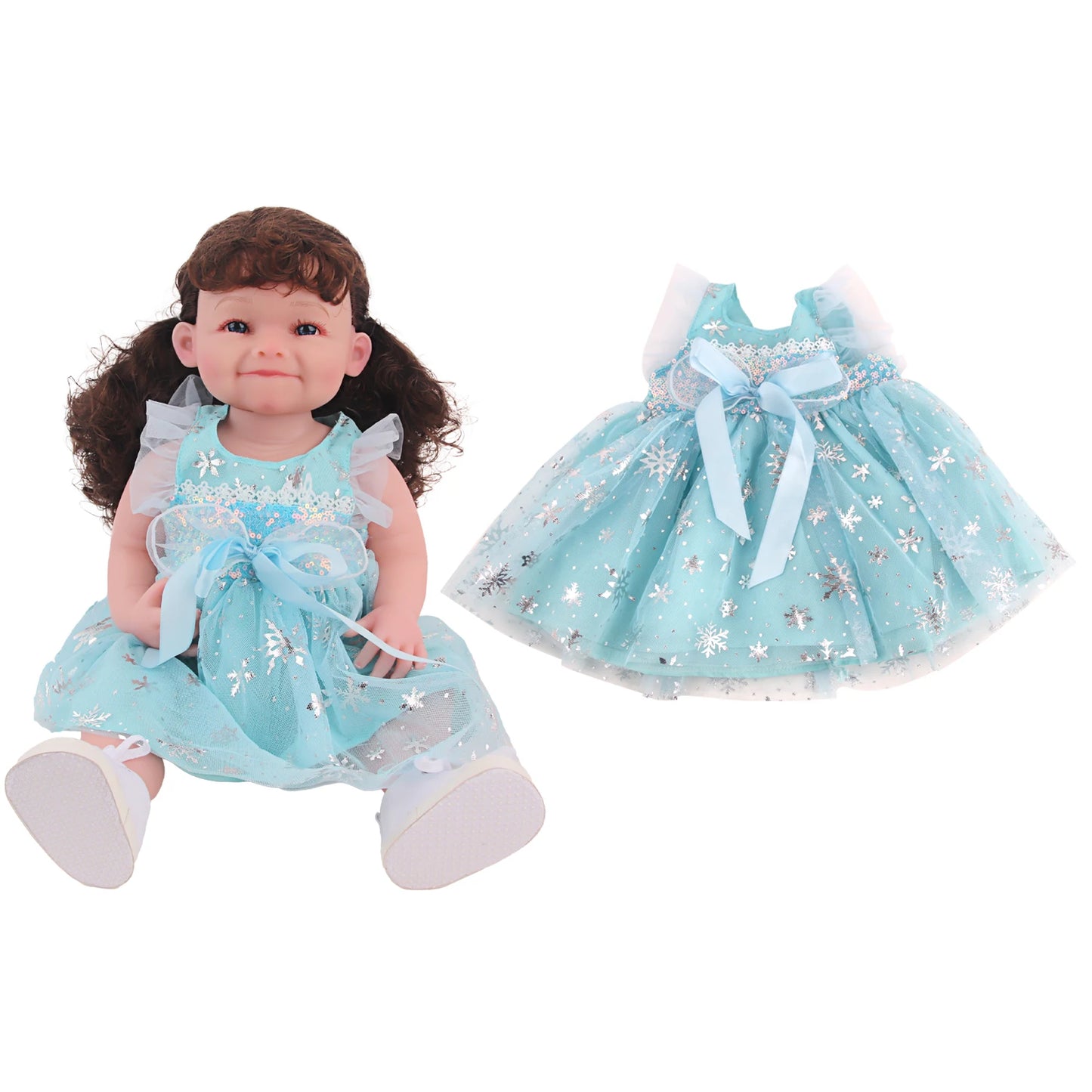 22 Inch Reborn Doll Blue Snow Flower Bowknot Cute Mini Skirt Dress For 55cm Toys Clothesd