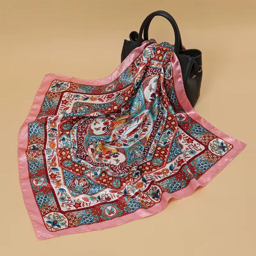 Women Fashion Silk Square Vintage Hijab Flower Prints Pashmina Bandana Scarves